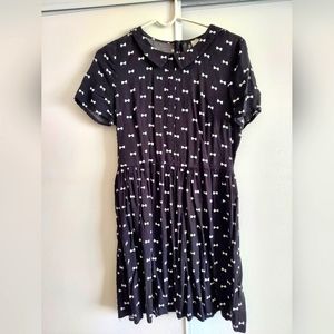 H&M DIVIDED Black and White Bow Print Baby Doll Collared Mini Dress Size 12